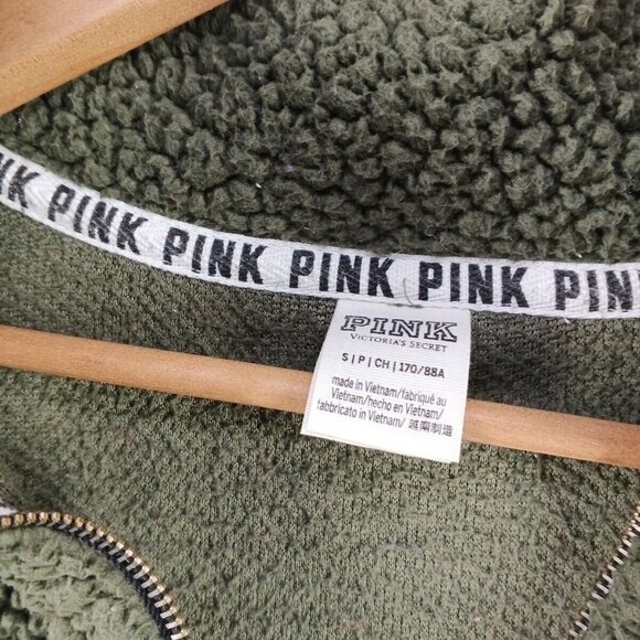 VS PINK Women Fleece Jacket 1/4 Zip Long Sleeve Solid Green SIZE SMALL - Picture 7 of 16